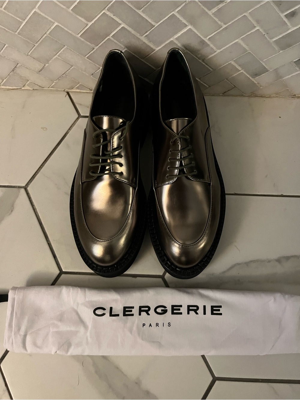 Robert Clergerie Metallic Gunmetal Derby Shoes